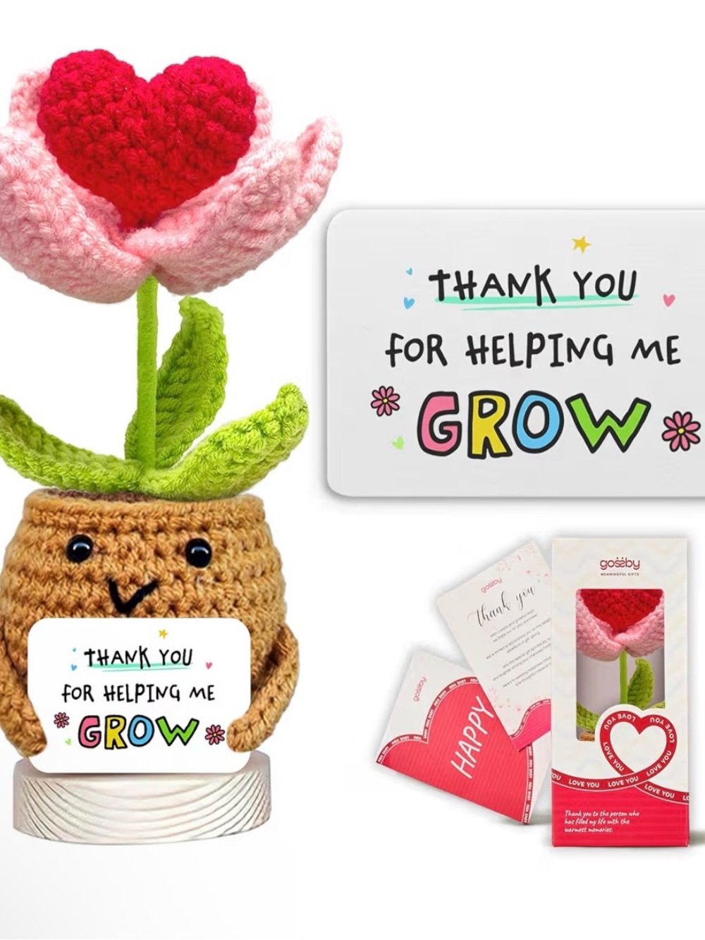 Goseby Pink Knit Rose in Gift Box